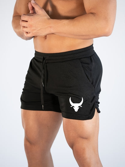 Cooper - Sports Shorts with Bullhead Pattern and Drawstrings for Men