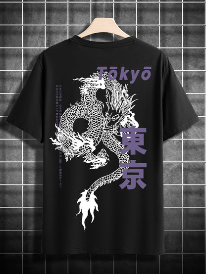 Roland - Casual Short Sleeve T-Shirt with Tokyo Dragon Print for Men