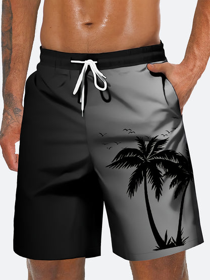 Callum - Gradient Summer Shorts with Coconut Tree Print and Pockets for Men