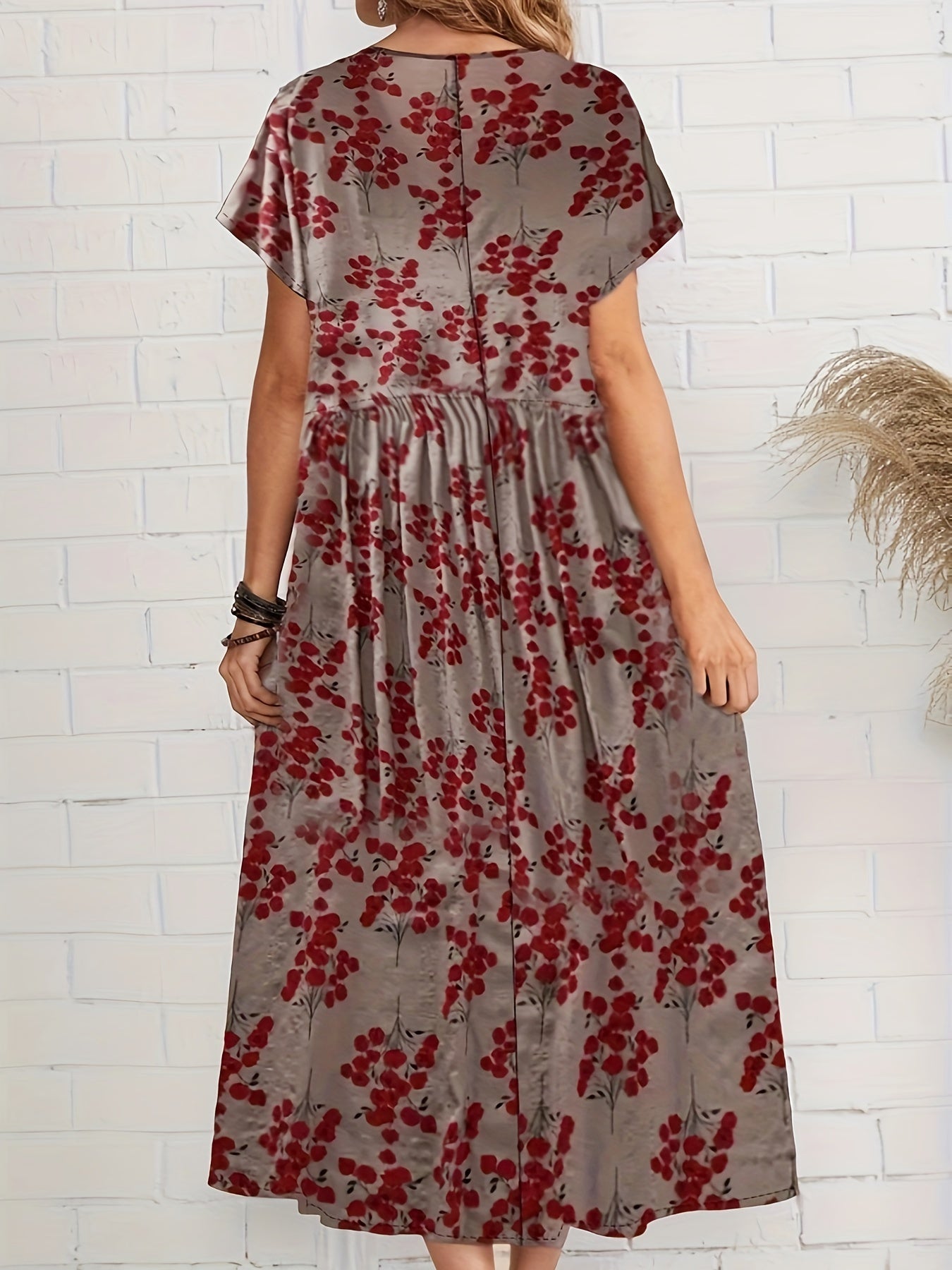 Emma - Vintage Loose Smocked Dress with Floral Print for Women