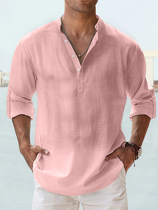 Leo - Casual Long Sleeve Shirt with Button and Boat Neck for Men