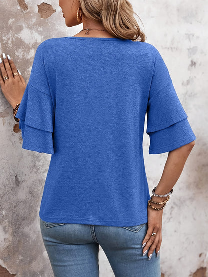 Alice - Flare Sleeve V Neck Blouse for Women