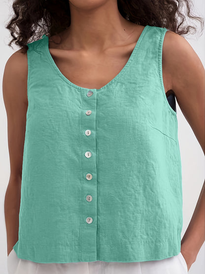 Olivia - Sleeveless Tank Top with Single Breasted and Button Front for Women