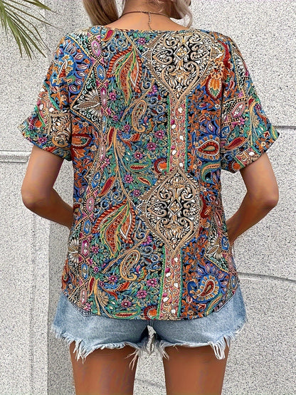 Addison - Vintage Blouse with Paisley Print and V-neck for Women