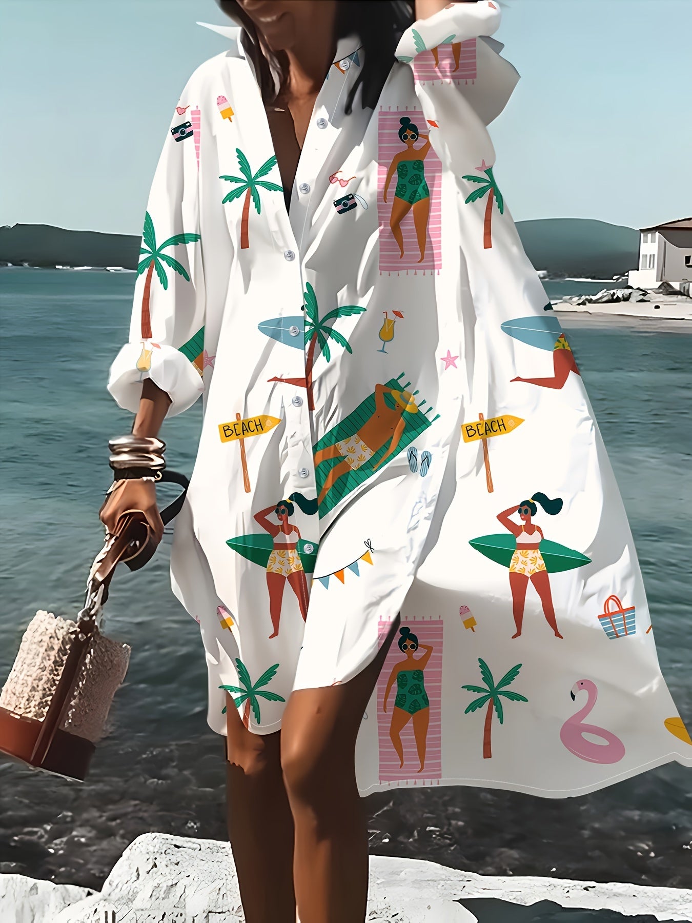 Chelsea – Vacation Cartoon Print Long Sleeve Shirt