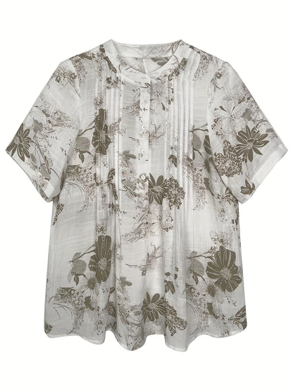 Delilah - Casual Blouse with Floral Print and Button Front Short for Women