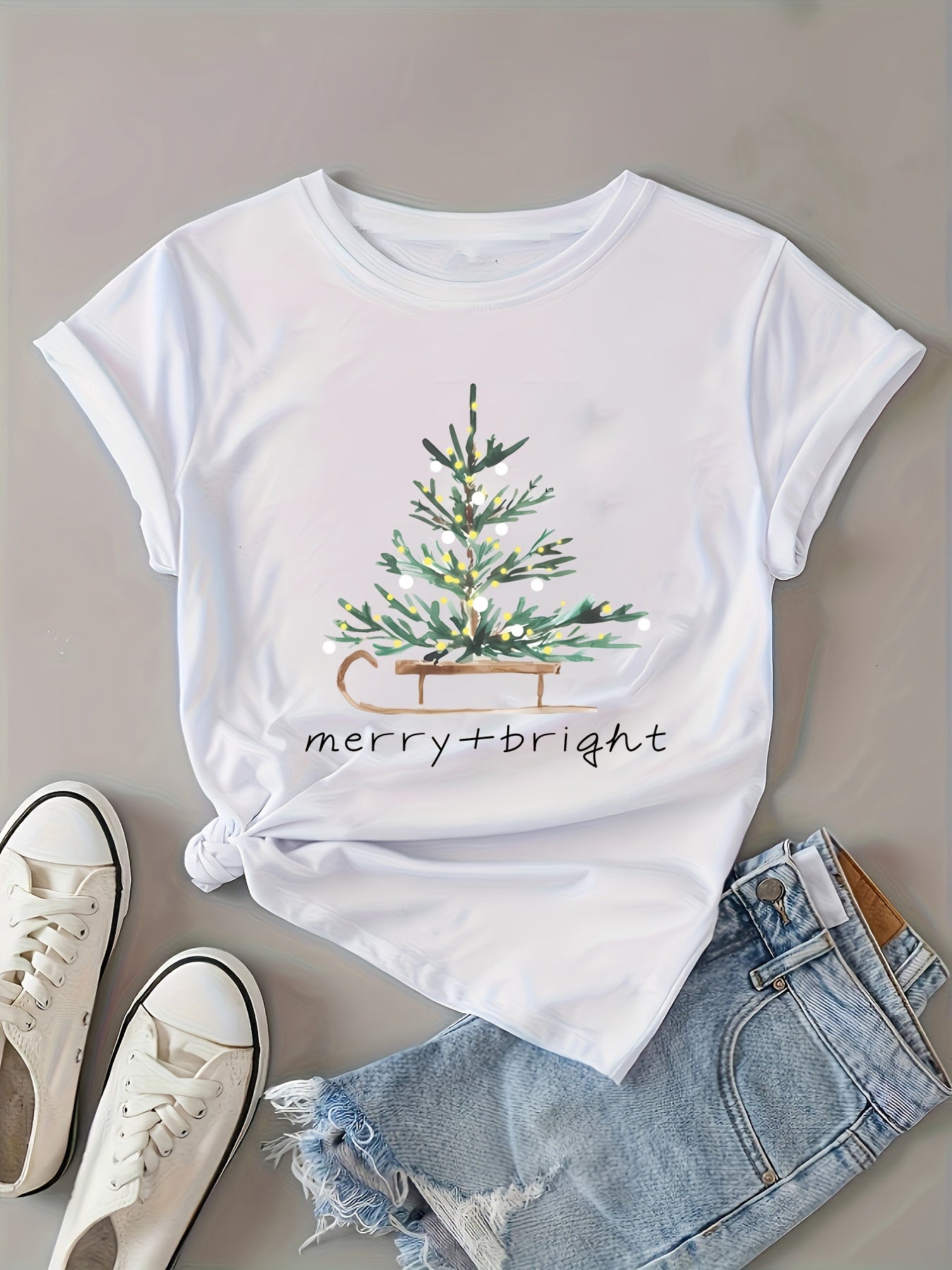 Annne - Short Sleeve T-Shirt with Christmas Print for Women