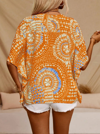 Daniela - Mandala Print V-neck Blouse with Batwing Sleeve for Women