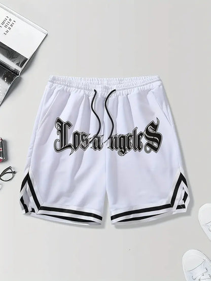 Michael - Sports Shorts with LOS ANGELES Letter Print and Pockets for Men