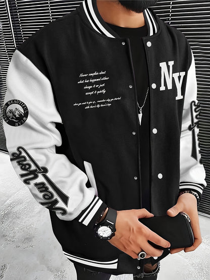 Vincent - Varsity Jacket with Striped Trim and Letter Embroidered Design for Men