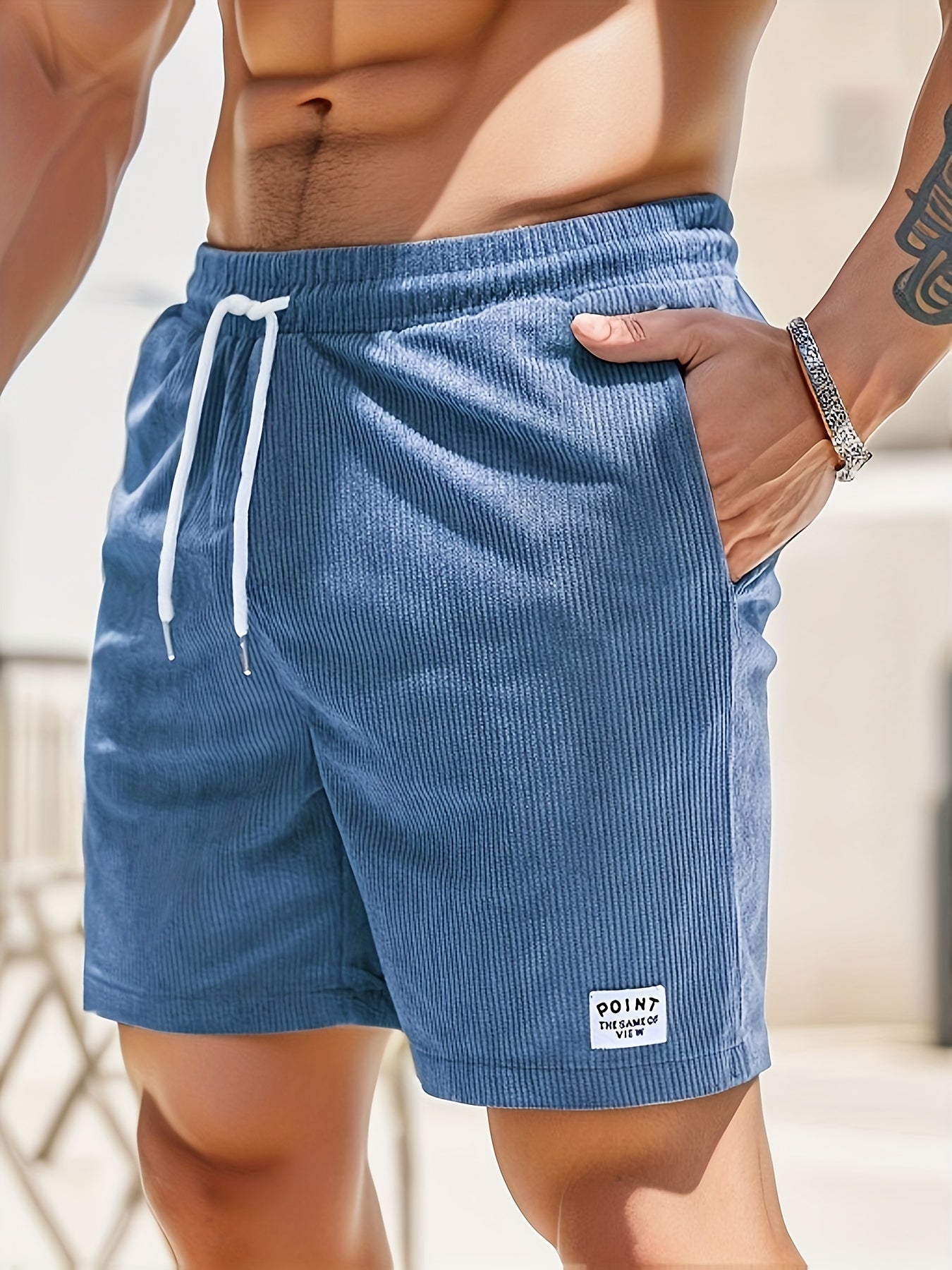 Isaac - Casual Shorts with Label Patchwork and Drawstring Waist for Men