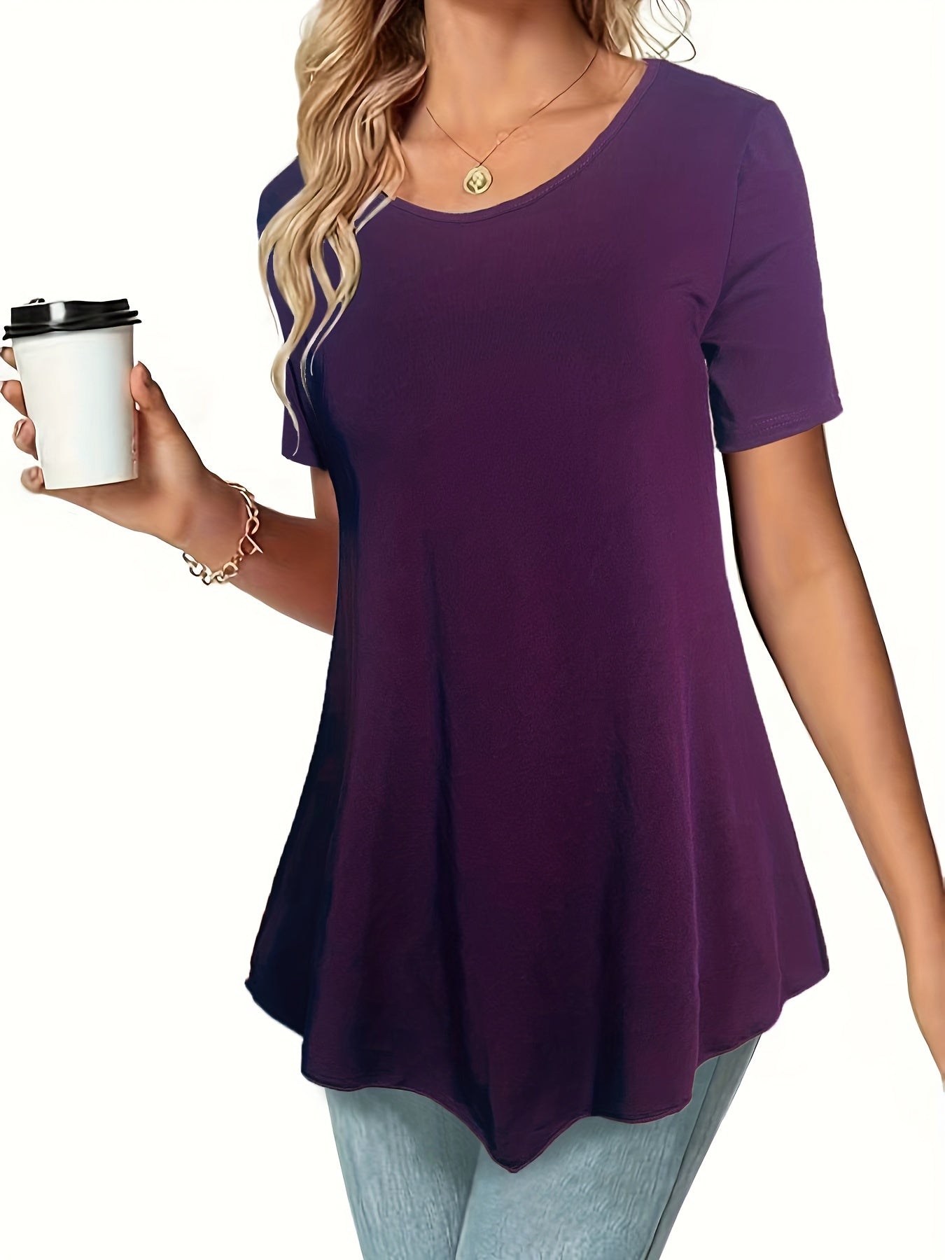 Alexis- Asymmetrical Hem Crew Neck Top for Women