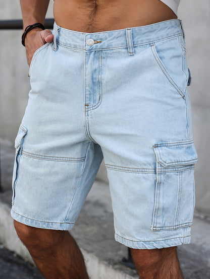 Fernando - Casual Loose Fit Denim Shorts with Knee-Length Jorts and Pockets for Men