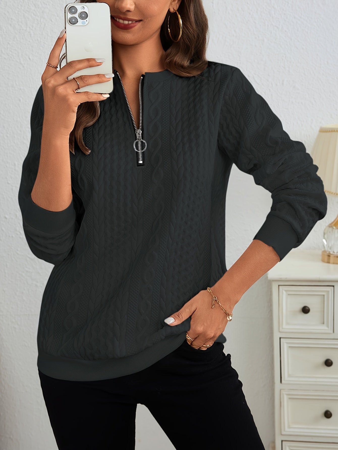 Hope - Textured Sweatshirt with Quarter Zip for Women