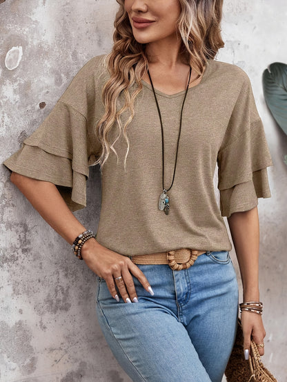 Alice - Flare Sleeve V Neck Blouse for Women