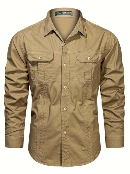 Michael - Long Sleeve Cargo Shirts with Button Up and Chest Pockets for Men