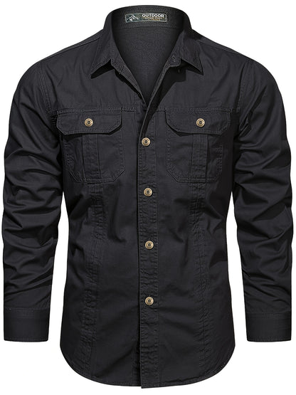 Michael - Long Sleeve Cargo Shirts with Button Up and Chest Pockets for Men