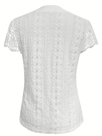 Margaret - Elegant Blouse with Lace Splicing and Notched Neck for Women