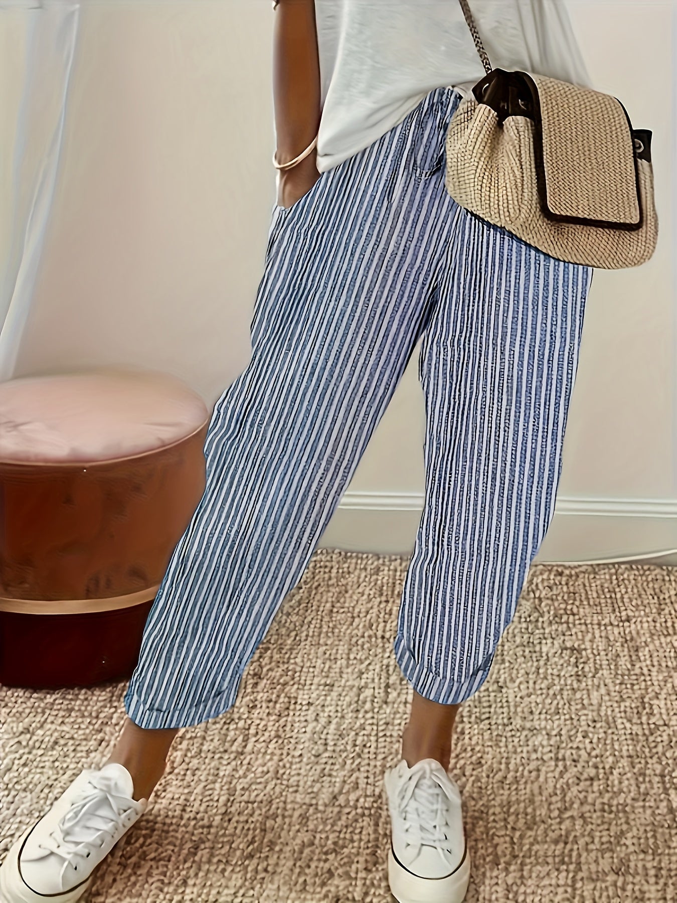 Angelica - Striped Slant Pocket Drawstring Pants for Women