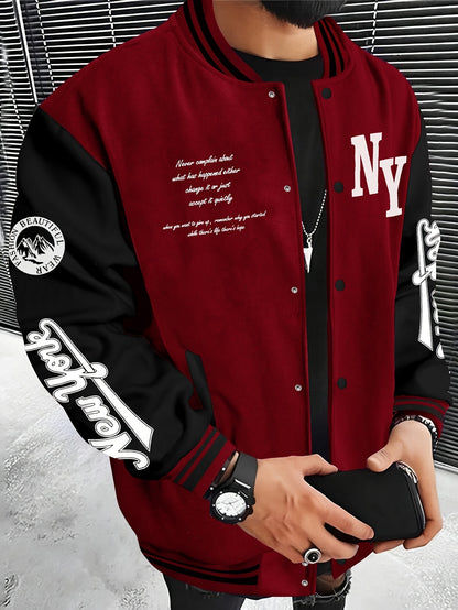 Vincent - Varsity Jacket with Striped Trim and Letter Embroidered Design for Men