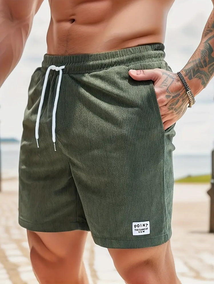 Matthew - Label Patched Corduroy Shorts with Drawstring for Men