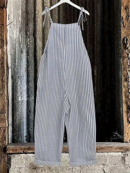 Linda – Striped Sleeveless Overalls with Tie Shoulders