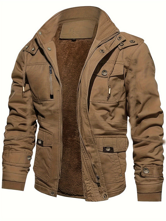 Tom – Men's Warm Fleece-Lined Cargo Jacket with Multi Pockets