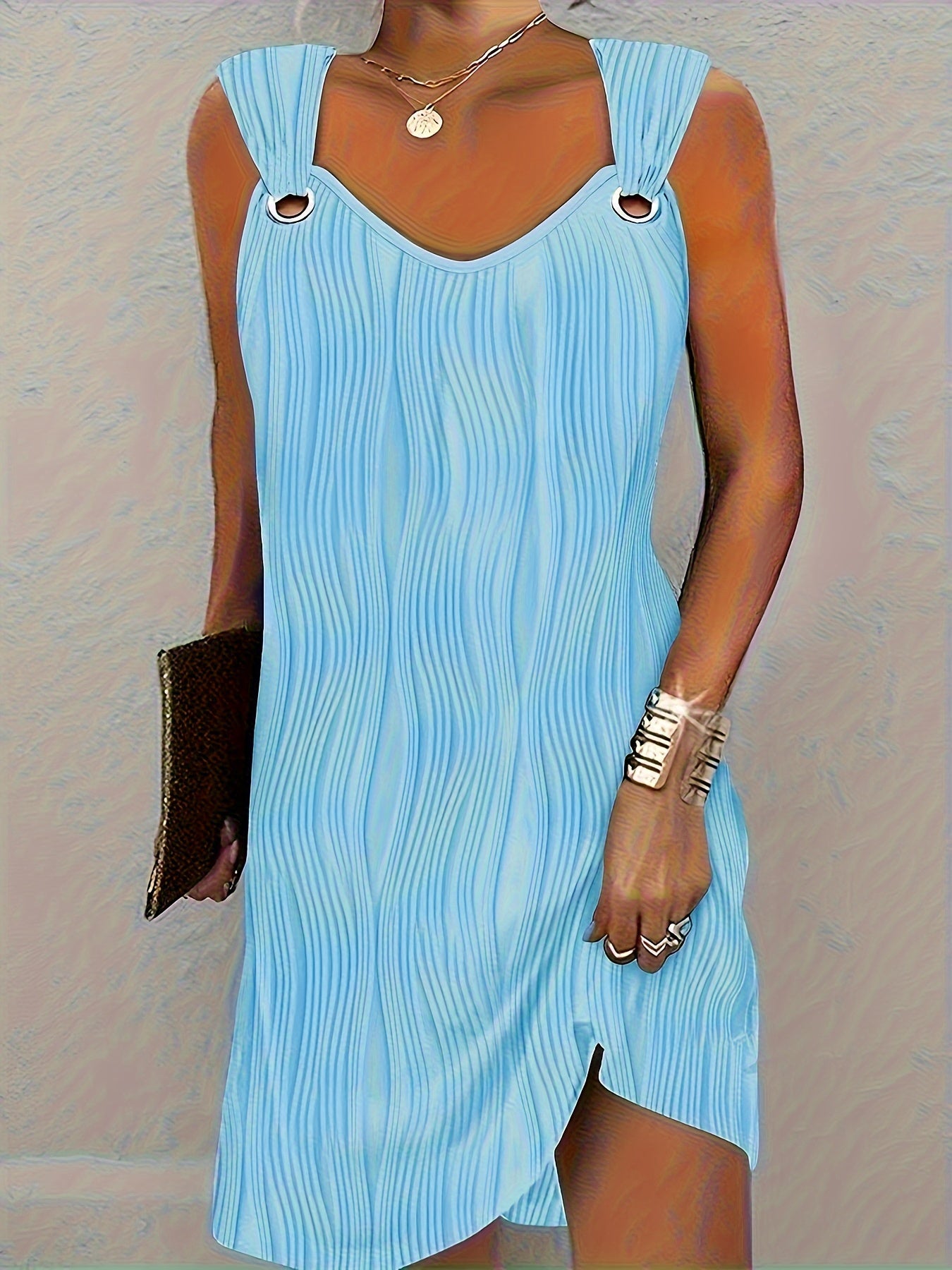 Scarlett - Sleeveless Mini Dress with Wavy Stripe and V Neck for Women