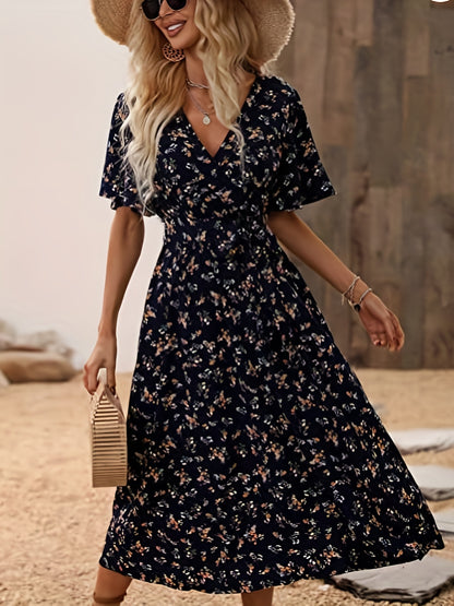 Laura – Floral Print Boho V Neck Dress