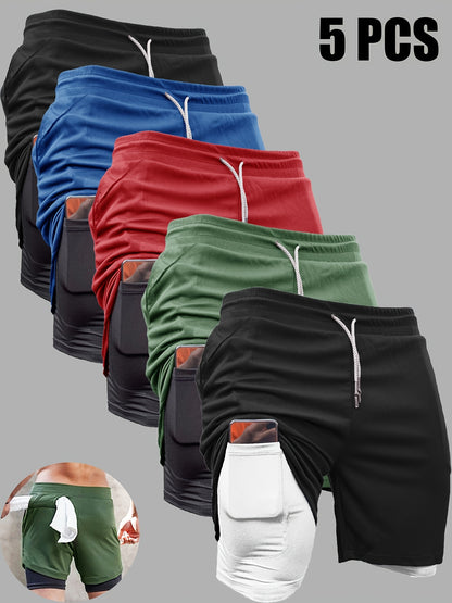 Elias - 5pcs Set Training Shorts with 2-in-1 Double Layer and Inner Pocket for Men