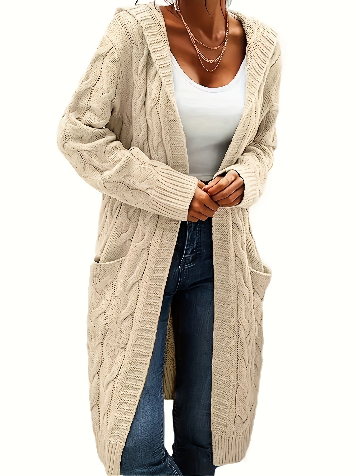 Isabella - Mid Length Knitted Cardigan with Hooded and Open Front for Women