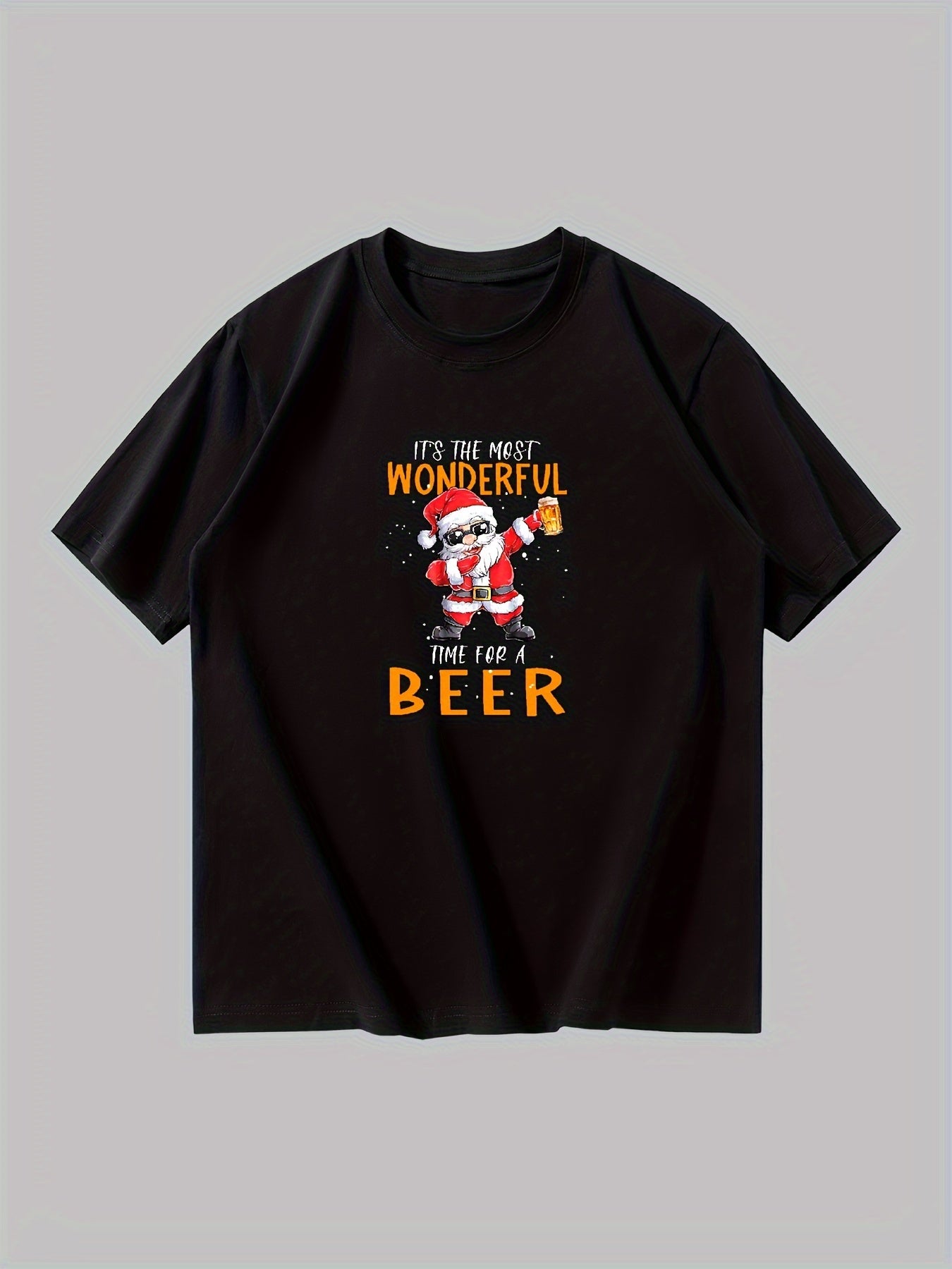 Jeremiah - Casual T-Shirt with Fun Santa Claus Drinking Beer Graphic Print for Men