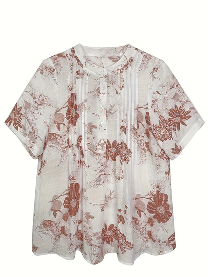 Delilah - Casual Blouse with Floral Print and Button Front Short for Women