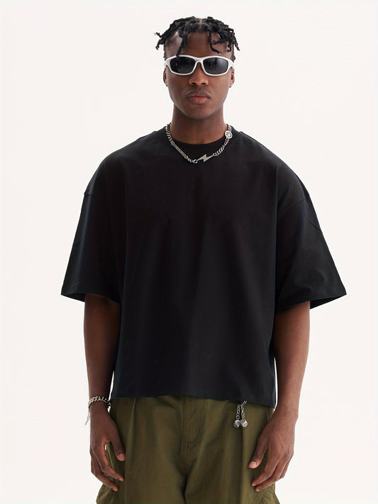 Harold - Casual Oversized Cotton T-Shirt with Boxy Fit and Cropped Hem for Men