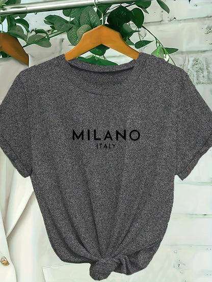 Mia - Casual T-shirt with Milano Letter Print for Women