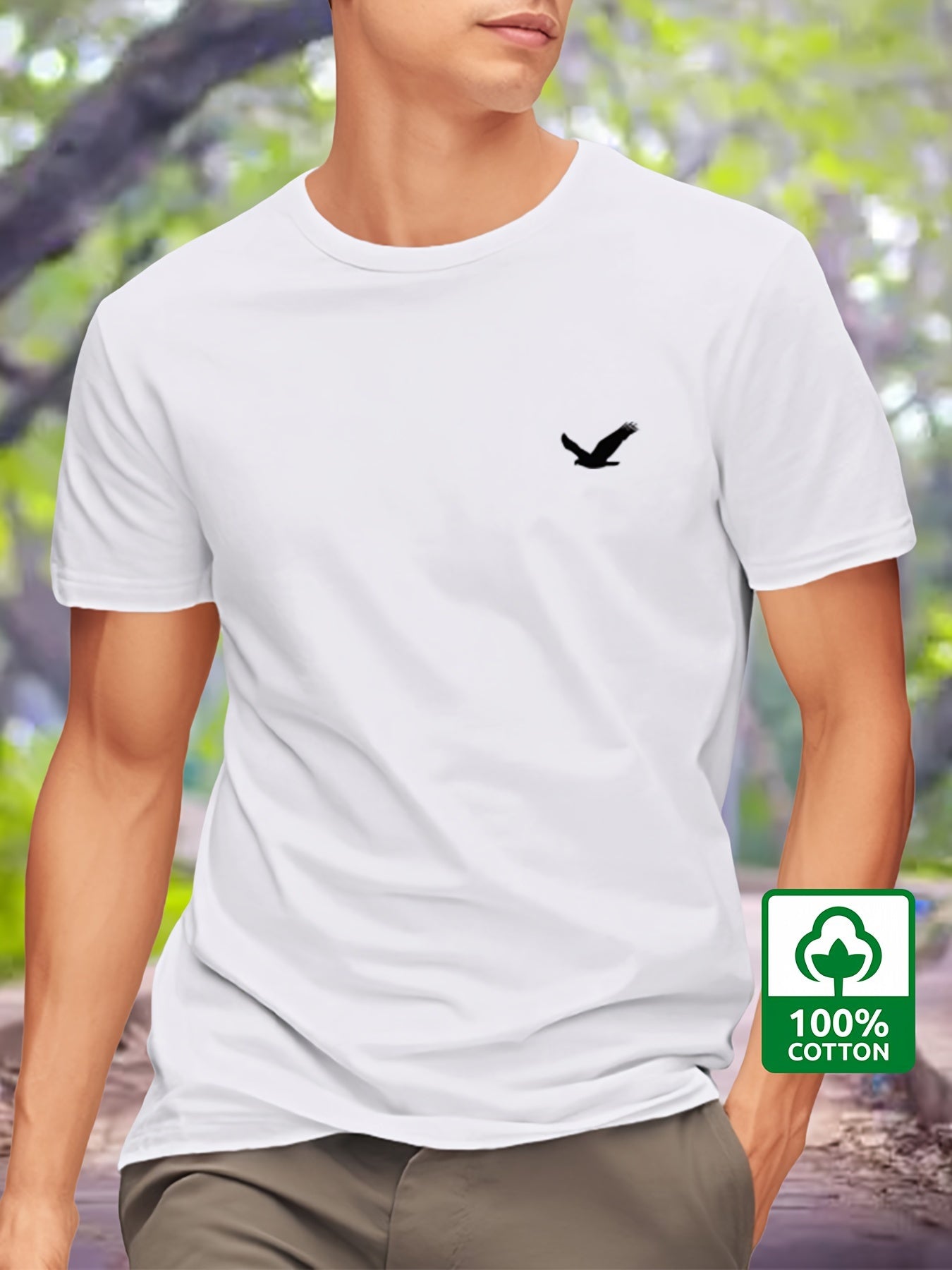 William - Casual Cotton T-Shirt with Printed Bird Design for Men