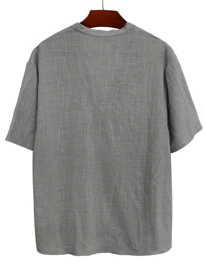 Henry - Short Sleeve T-Shirt with Deep Henley Neck for Men