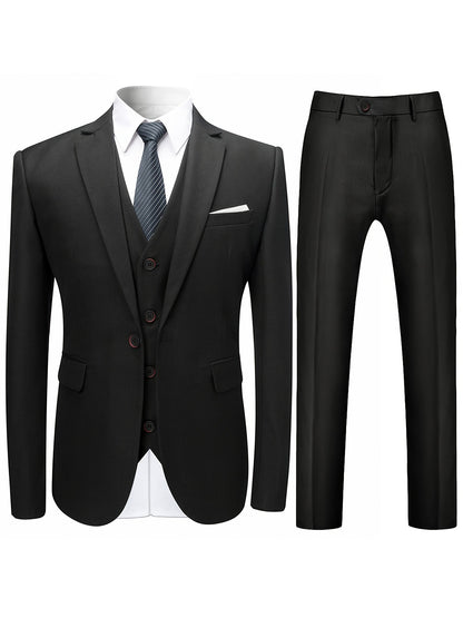 Vincent - 3pcs Formal Suit Set with One Button Lapel Suit Jacket and Classic Matching Vest and Pants for Men