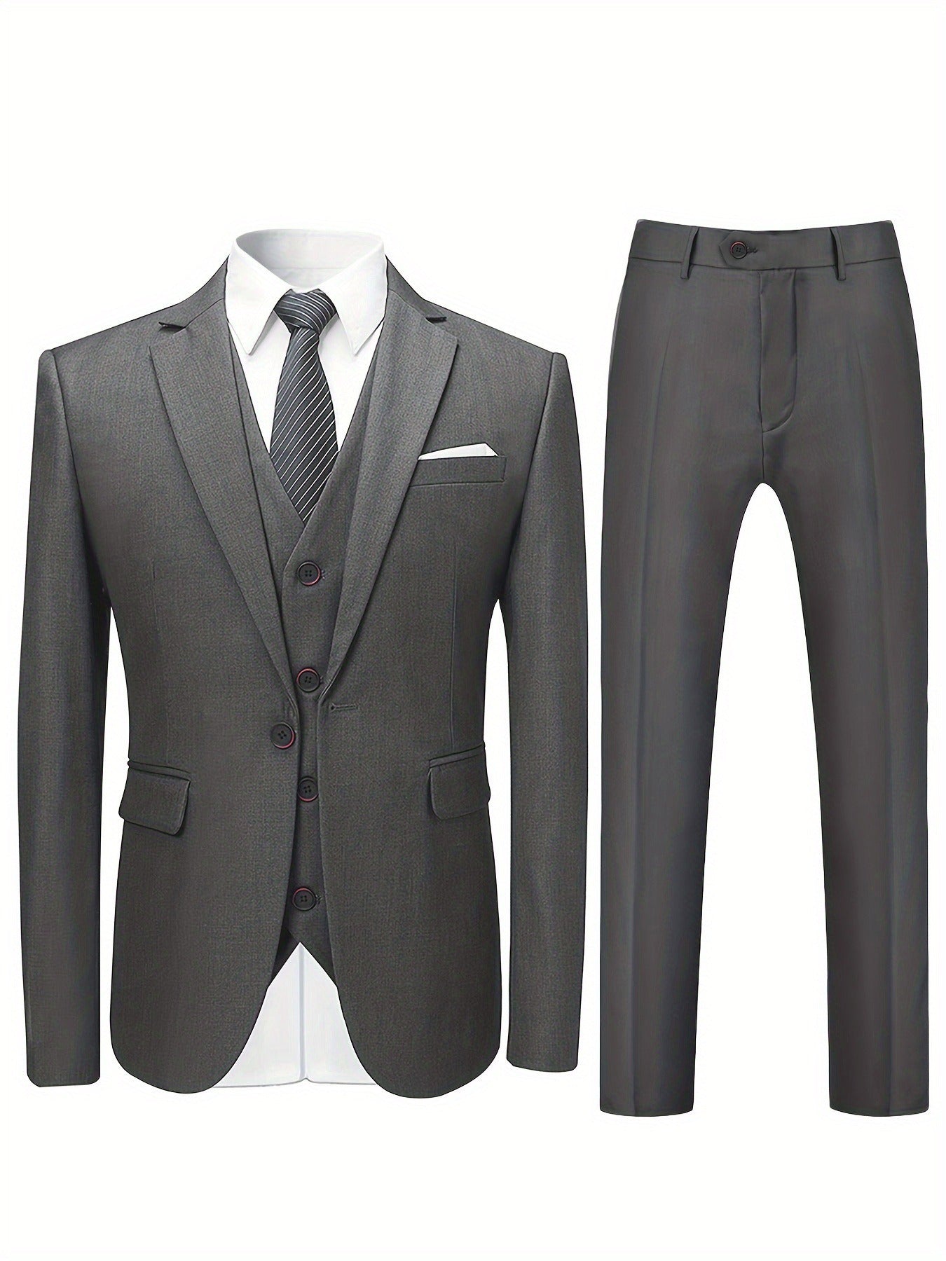 Vincent - 3pcs Formal Suit Set with One Button Lapel Suit Jacket and Classic Matching Vest and Pants for Men