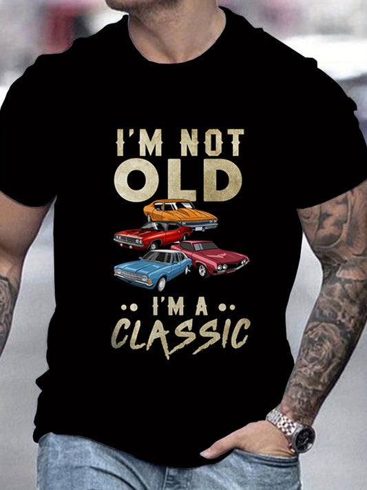 Kevin - Crew Neck T-shirt with Letter and Car Print for Men