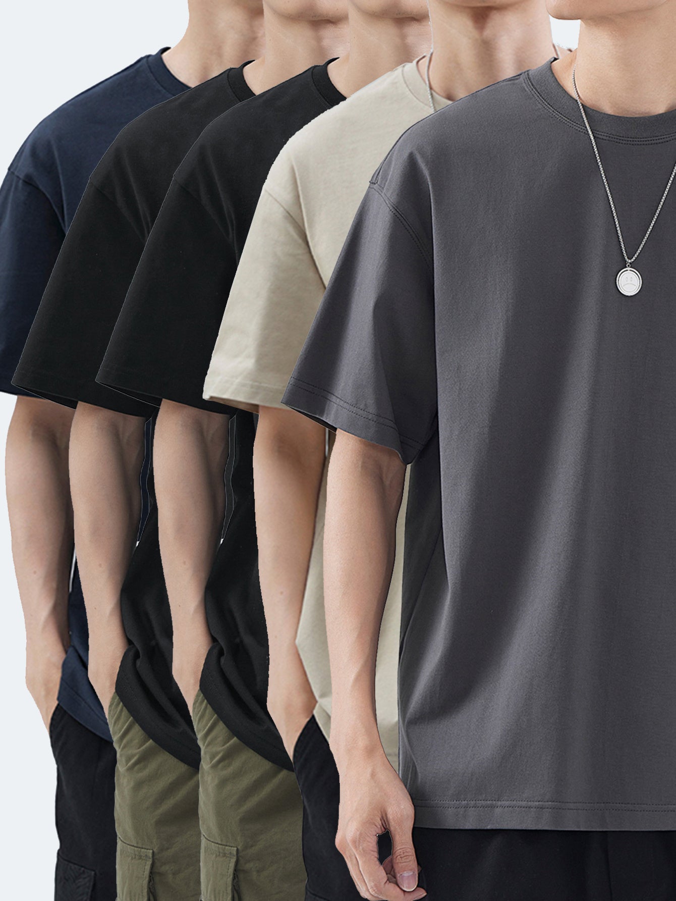 Clayton - 5pcs Cotton T-Shirts with Crew Neck for Men