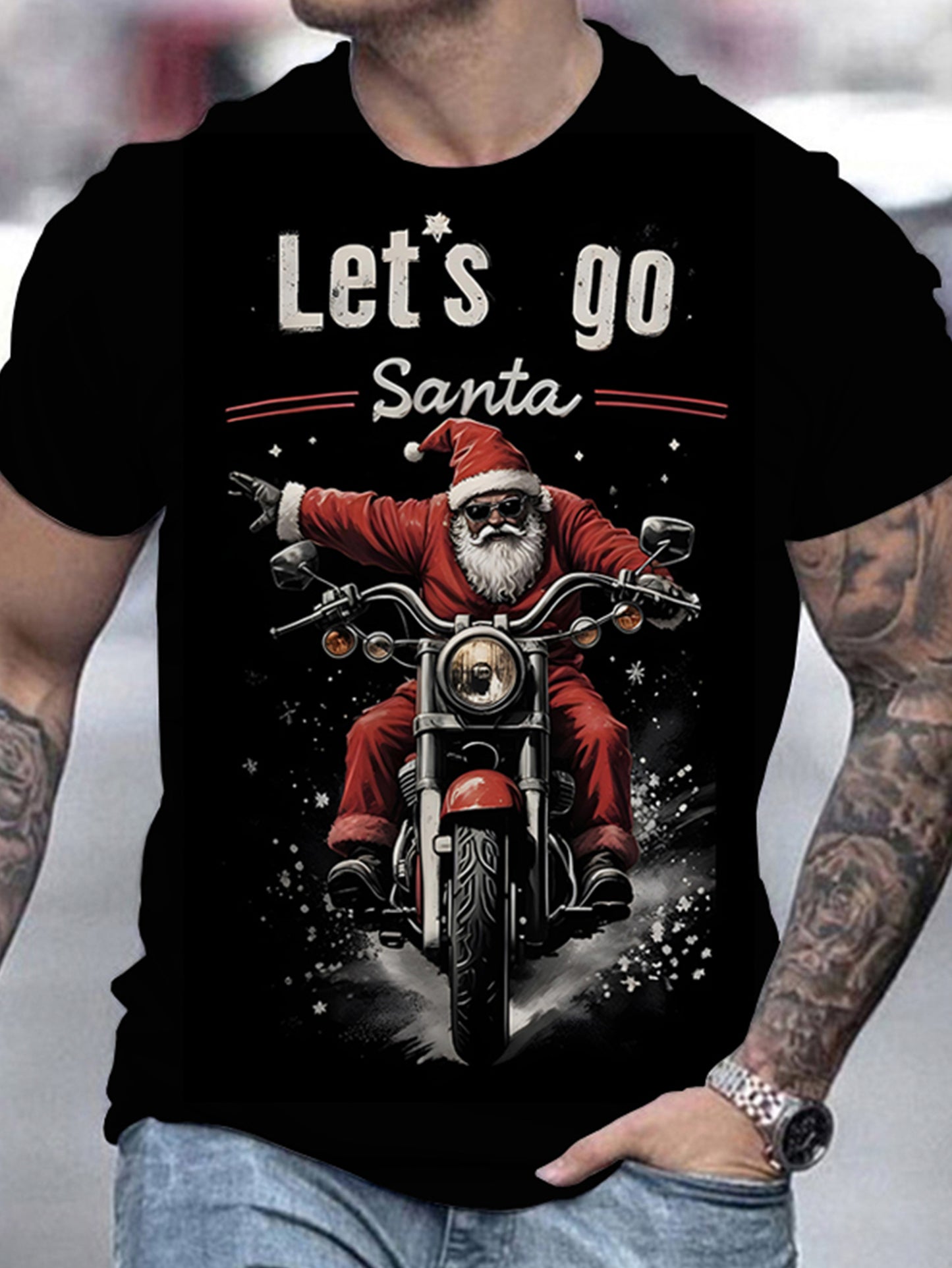 Norman – Men's Casual Motorcycle Santa Claus T-shirt