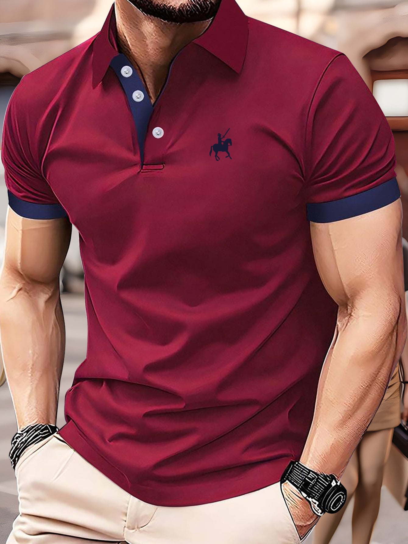 Lucas - Casual Polo Shirt with Horse Print for Men