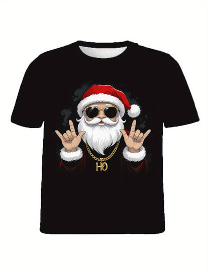 Nate - Crew Neck Tee with Cool Santa Claus Print for Men