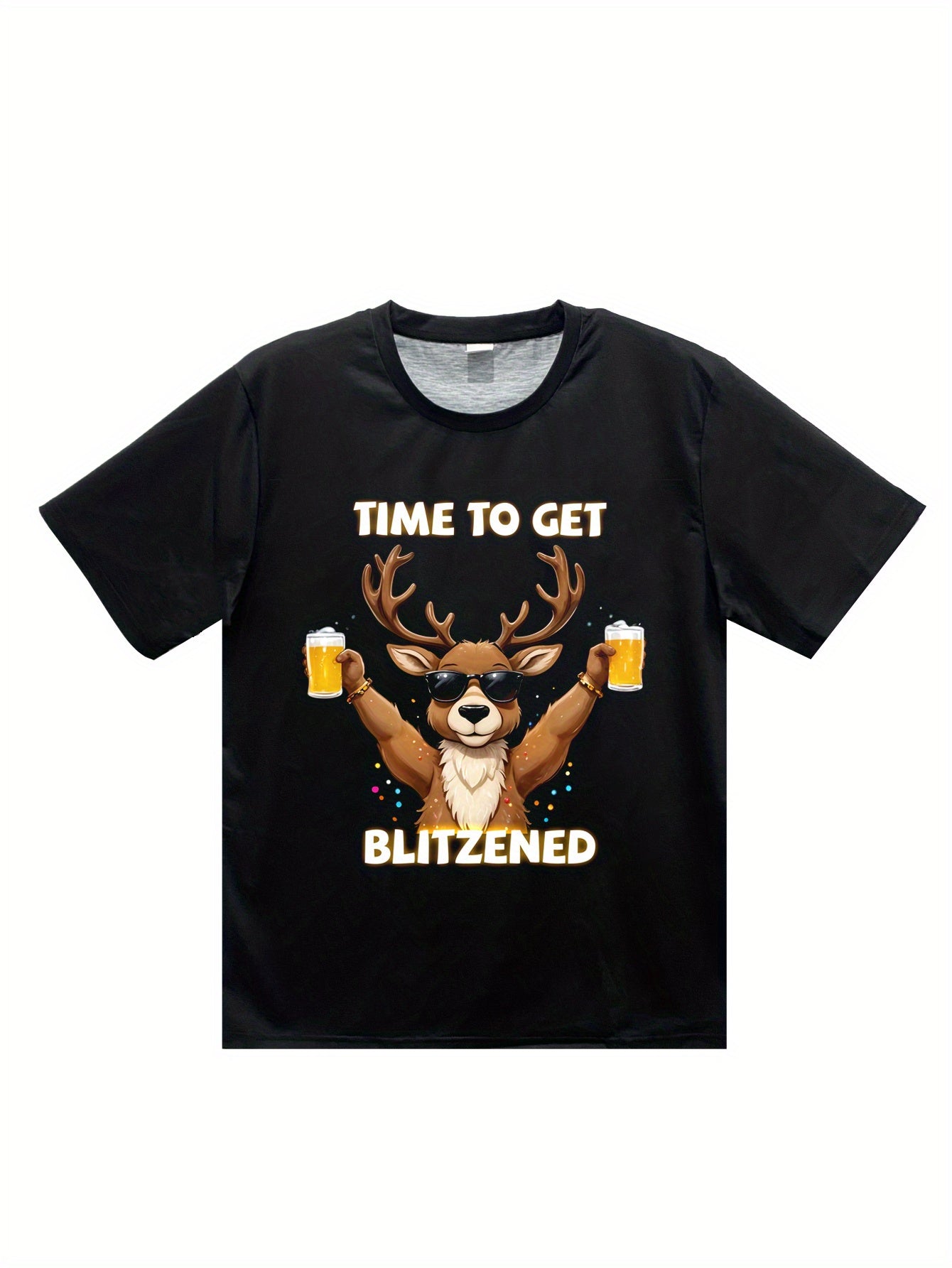 Kenneth - Casual T-Shirt with Festive Christmas Deer & Beer 3D Print for Men