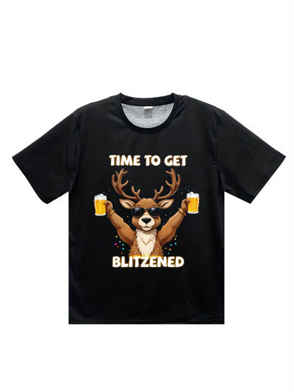 Kenneth - Casual T-Shirt with Festive Christmas Deer & Beer 3D Print for Men