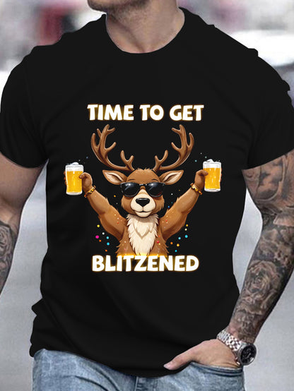 Kenneth - Casual T-Shirt with Festive Christmas Deer & Beer 3D Print for Men