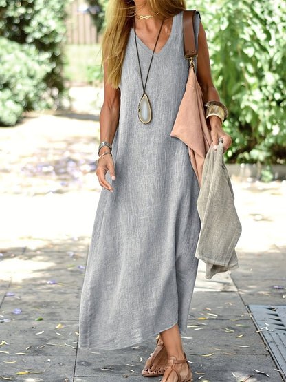 Jessie - Casual Sleeveless Maxi Dress with V Neck and Loose Fit for Women