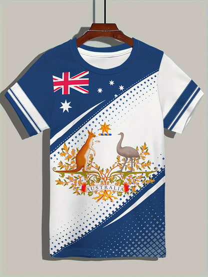 Charles - Casual T-Shirt with Flag & Kangaroos Graphic Print for Men