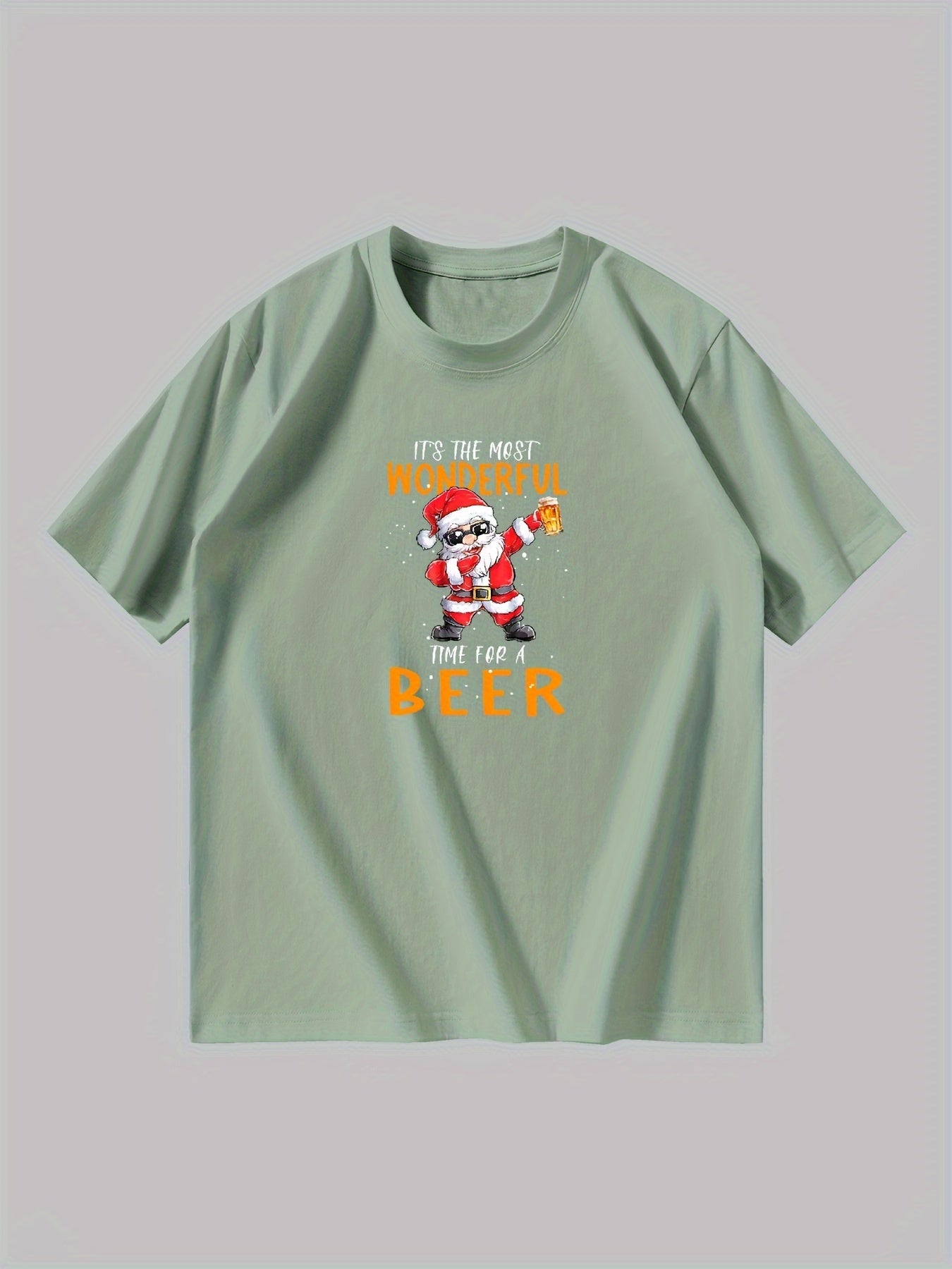 Jeremiah - Casual T-Shirt with Fun Santa Claus Drinking Beer Graphic Print for Men